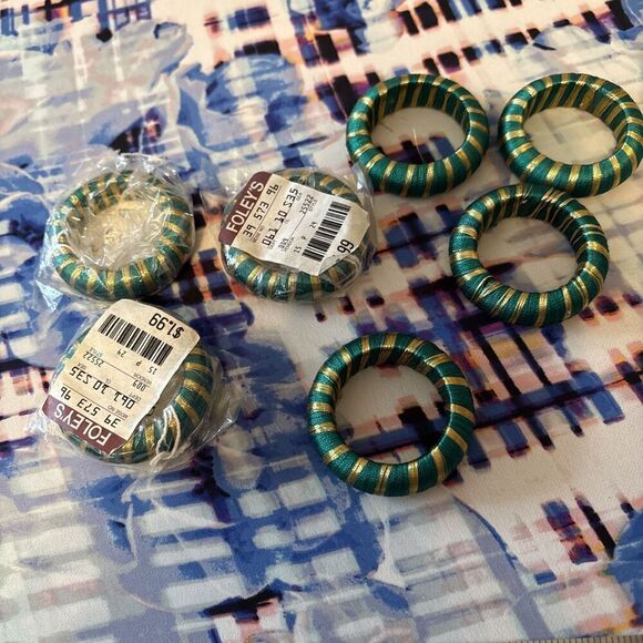 New Foleys Set‎ Of 7 Napkin Rings Green & Gold Thread Design - Picture 3 of 4